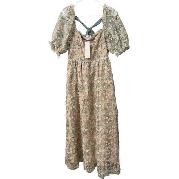 NWT In February Tulle Floral Midi Dress Large Embroidery Overlay Ethereal Fairy - Picture 4 of 13